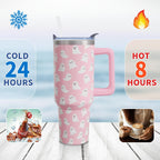 40 Oz Tumbler with Handle and Straw, Cute Stainless Steel Double Walled Vacuum Insulated Cup, Holiday Gifts for Women Girls