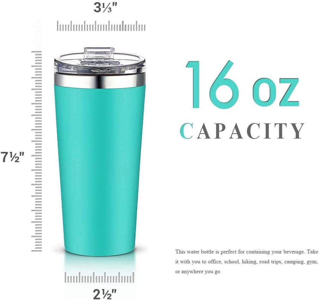 AA Products 16oz Tumbler-Vacuum Insulated Double-Walled 18/8 Stainless Steel Travel Coffee Mug For Cars, Home,Office,School-Blue