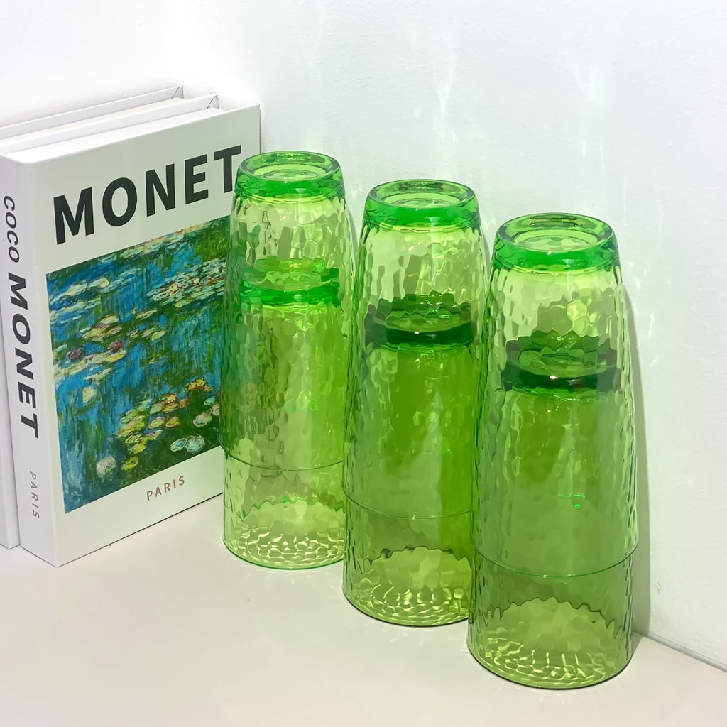 Set of 6 Hammered Style Drinking Cups 26-Ounce Large Acrylic Glasses Plastic Tumbler,BPA Free (Green)