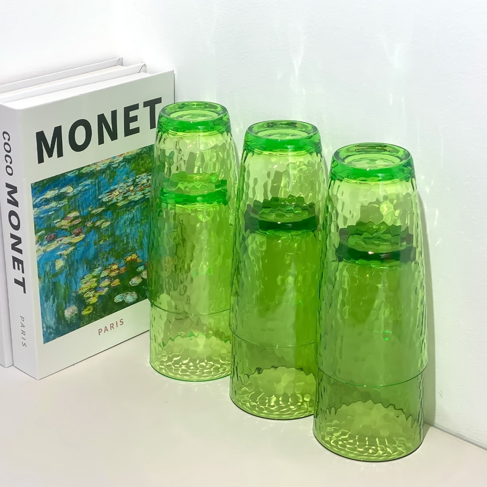 Set of 6 Hammered Style Drinking Cups 26-Ounce Large Acrylic Glasses Plastic Tumbler,BPA Free (Green)