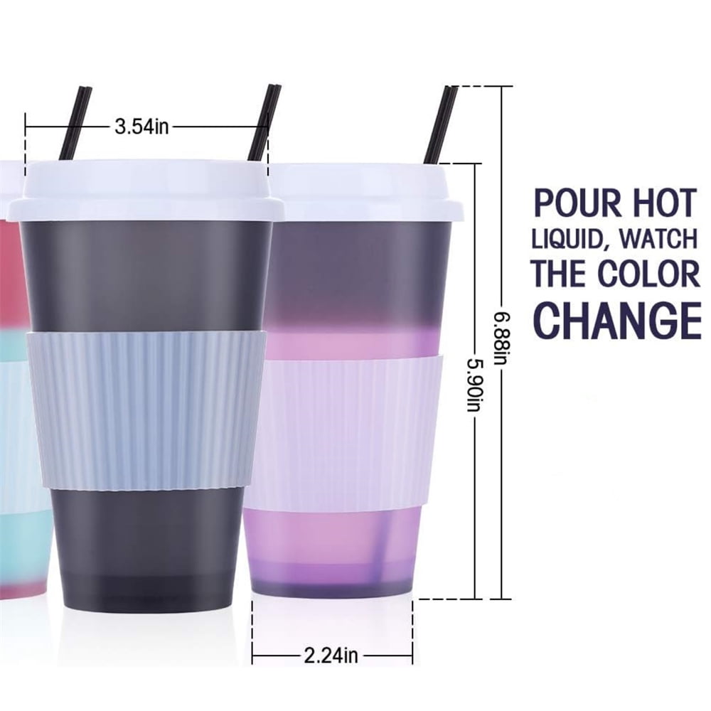 HXRH 16 Oz Color Changing Cups,Leak-Proof Hot Drink Tumblers with Lids,Reusable Plastic Cup,Durable Coffee Cups,Multicolor Travel Tumblers,for Kids and Audlts Party Favors 10 Pack