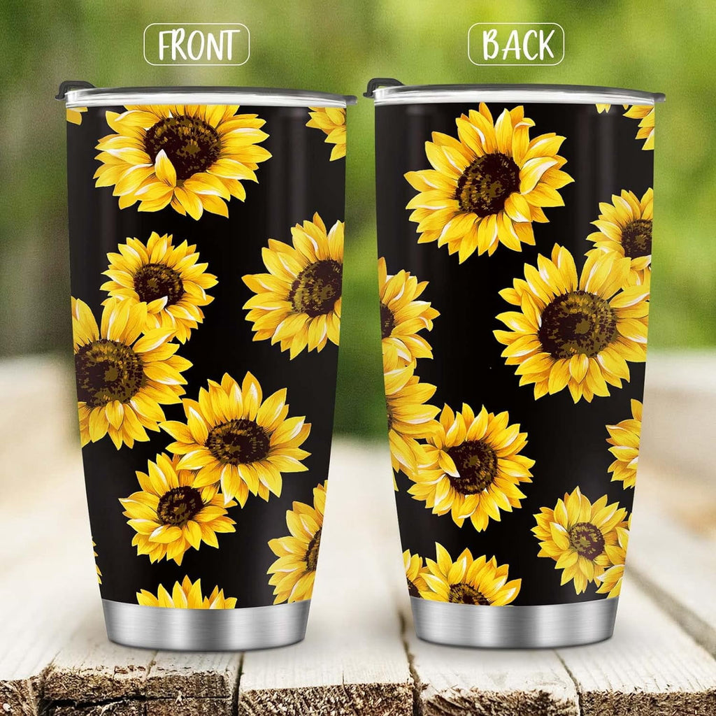 Sunflower Tumbler, Sunflower Gifts for Women, 20oz Stainless Steel Double Wall Vacuum Sunflowers Cup with Lid for Travel Coffee