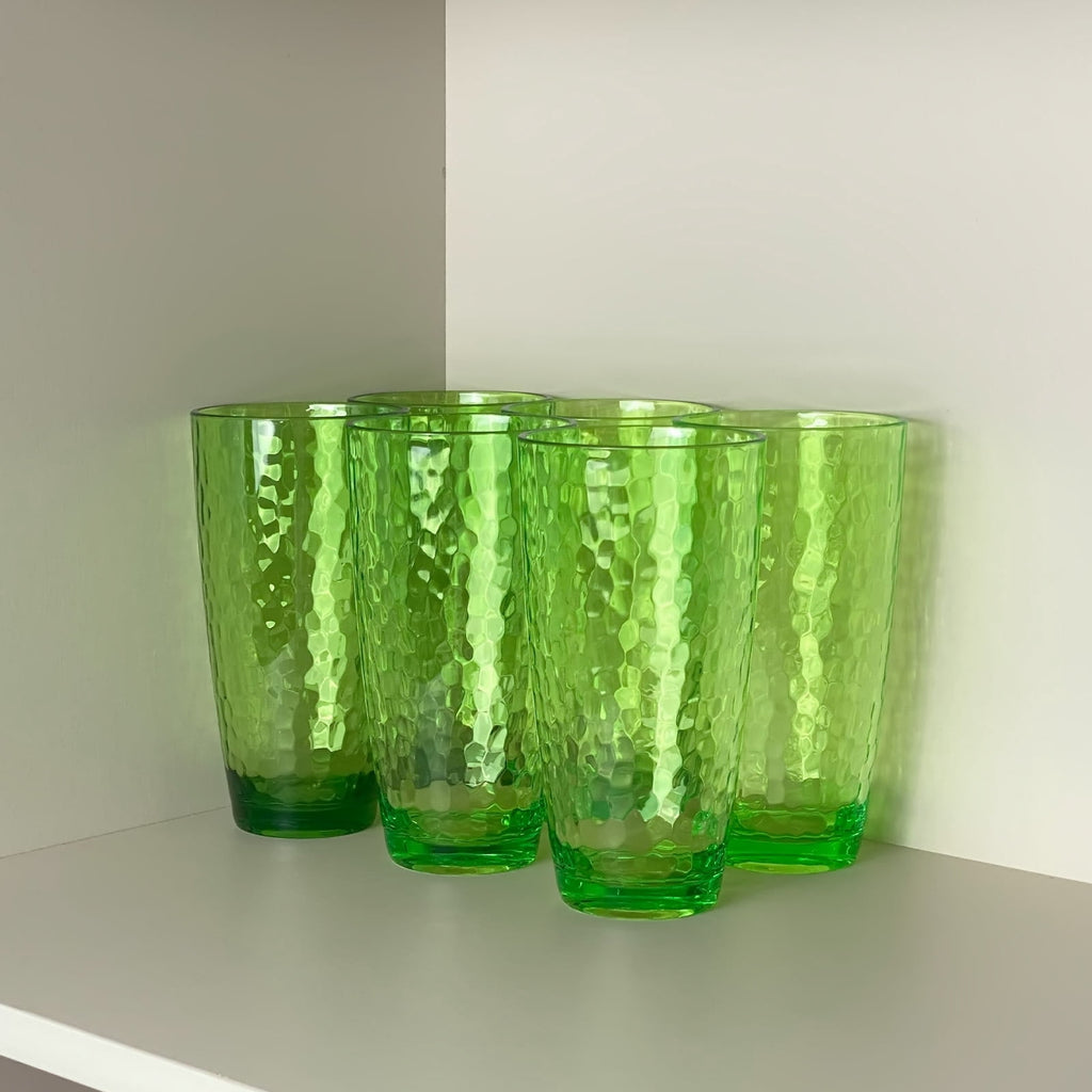 Set of 6 Hammered Style Drinking Cups 26-Ounce Large Acrylic Glasses Plastic Tumbler,BPA Free (Green)