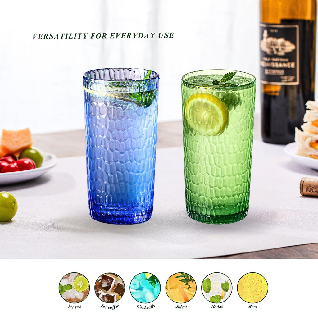 MIYOPESI 22oz Blue Acrylic Glasses Drinkware (Set of 6), Honeycomb BPA-Free Shatter-Proof Plastic Tumblers