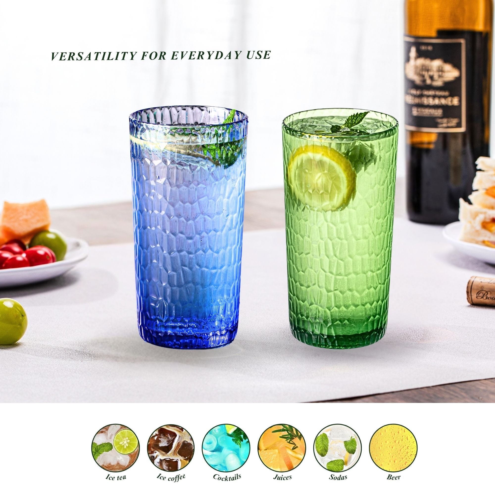 MIYOPESI 22oz Blue Acrylic Glasses Drinkware (Set of 6), Honeycomb BPA-Free Shatter-Proof Plastic Tumblers