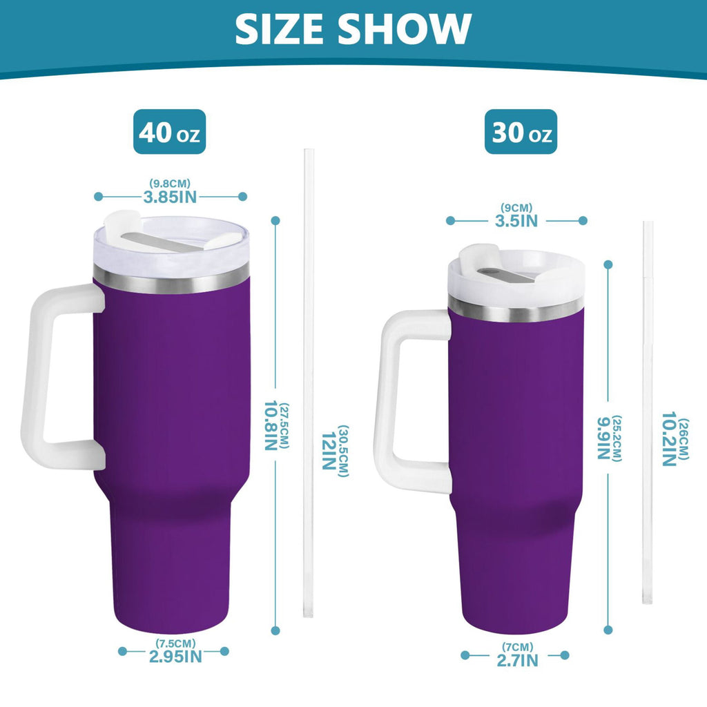 Ryvnso 40 oz Tumbler with Handle and Straw Insulated Stainless Steel Travel Mug with Lid Purple Solid Color