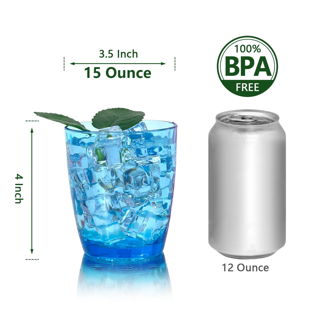 Set of 6 Hammered Style 15-ounce/430ml Acrylic Glasses Plastic Tumbler,BPA Free,Dishwasher Safe (Blue)
