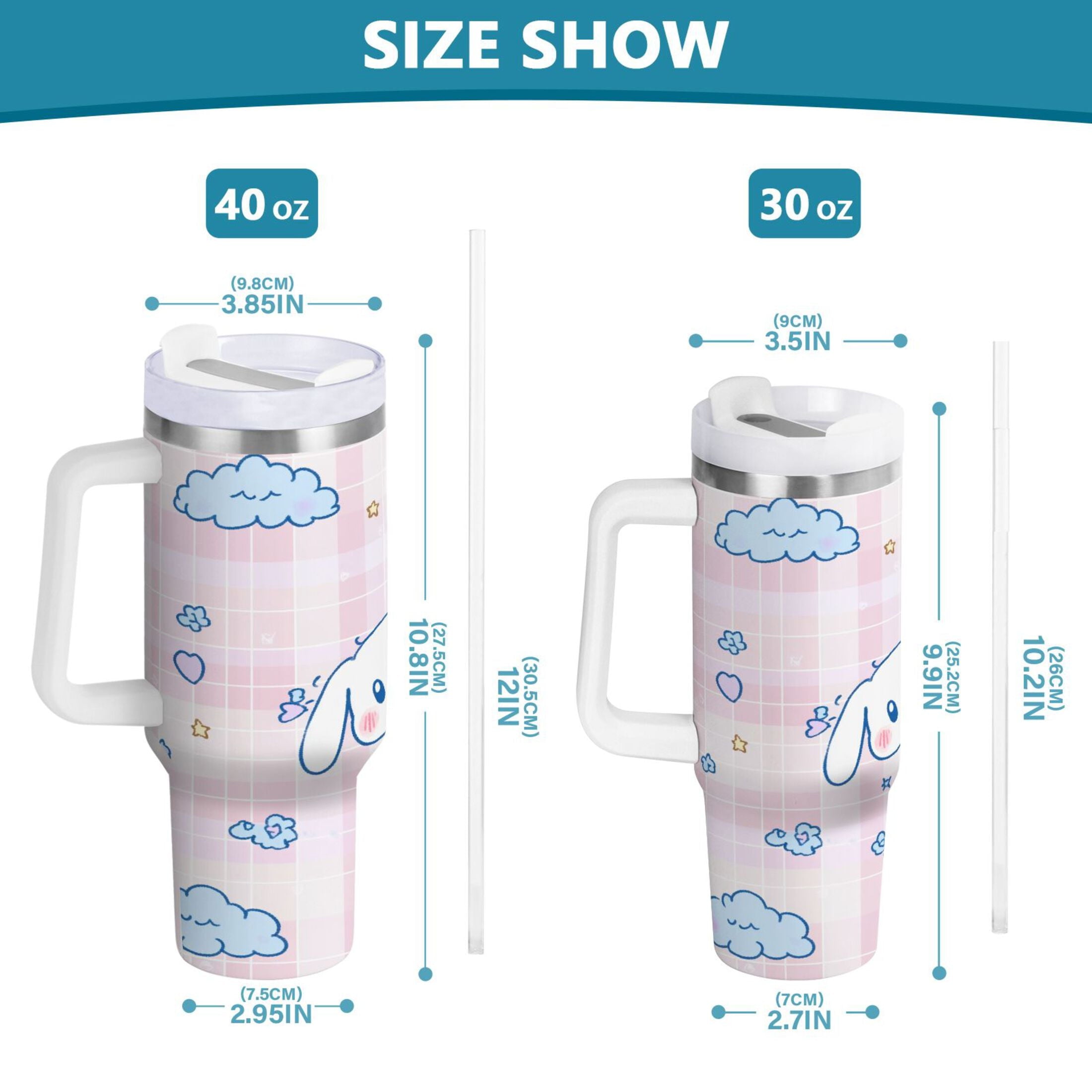 Cinnamoroll Flying in Sky Tumbler with Handle and Straw Lid 30 oz Insulated Vacuum Water Bottle Stainless Steel Travel Cup