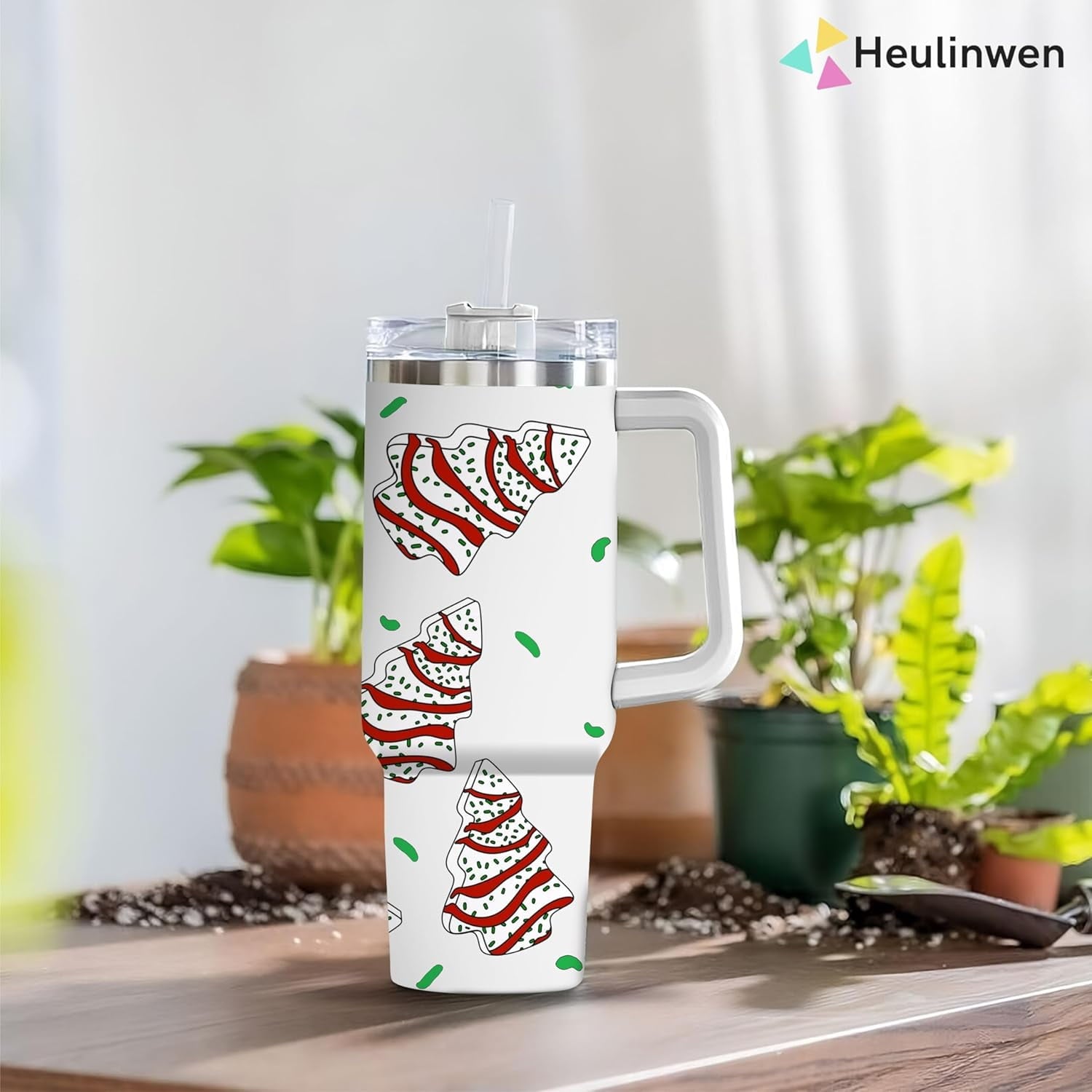 Christmas Tree Cakes Tumbler Christmas Gifts for Women - Christmas 40 oz White Tumbler with Handle and Straw - Stainless Steel Insulated Travel Tumbler - Merry Christmas Holiday Coffee Mug