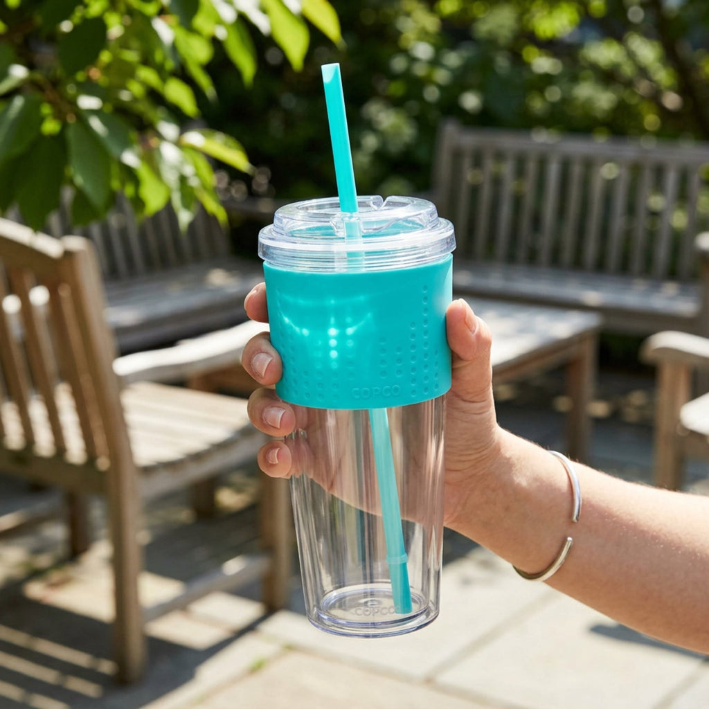 Copco 20 oz Lock-n-Roll Double Wall Travel Mug – 2-Pack Insulated Coffee Tumblers with Spill-Resistant Locking Lids for Hot & Cold Drinks, Reusable BPA-Free Commuter Cups (Teal)