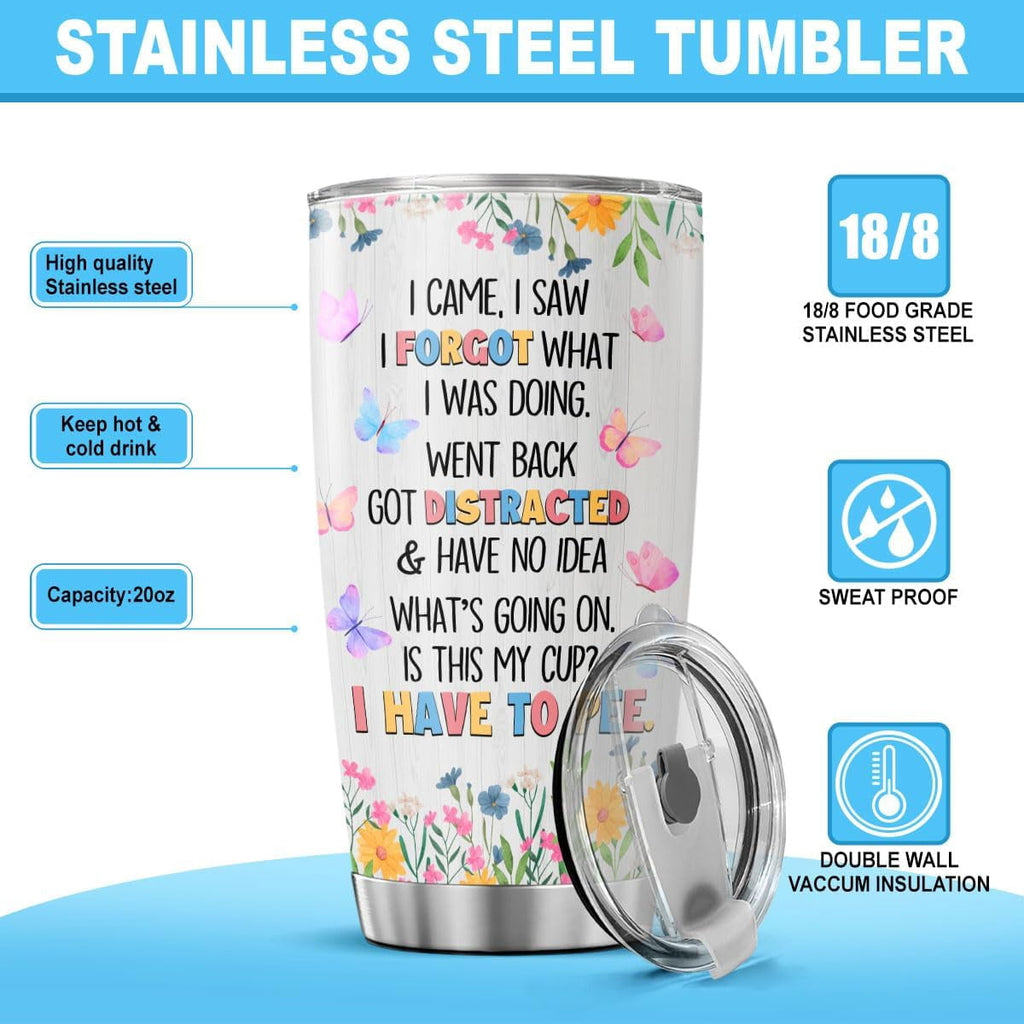 Funny Quote Travel Mug for Women Men, 20oz Stainless Steel Insulated Tumbler with Floral Butterfly Design, Sarcastic Saying Gift for Seniors, Mom, Dad, Retirement, Birthday