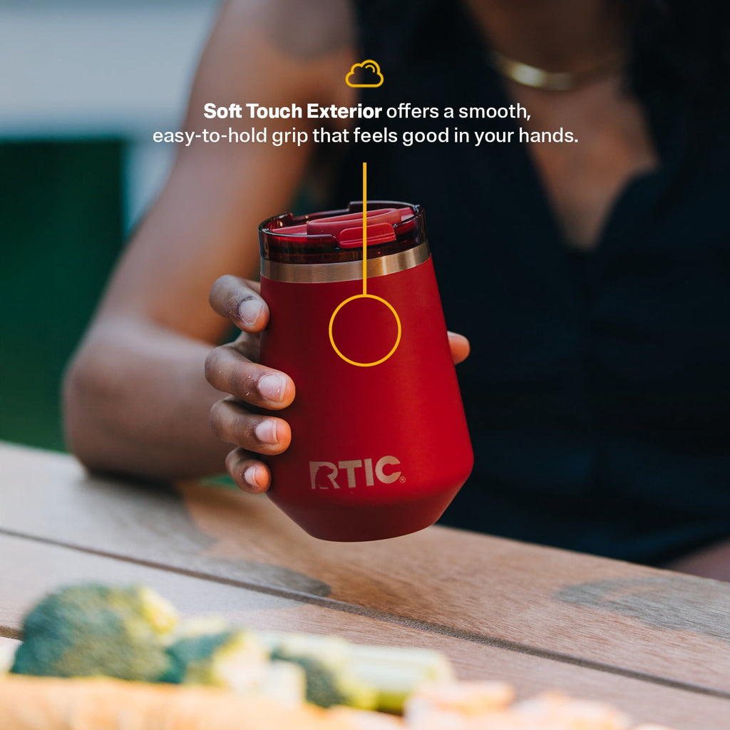 RTIC 12 oz Ceramic Lined Insulated Happy Hour Wine Tumbler, Leak Resistant Lid, Soft-Touch Exterior, Light Black