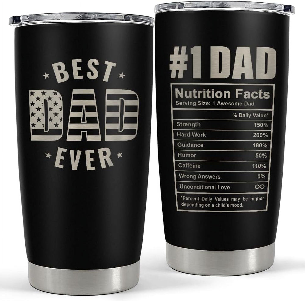 Best Dad Ever Tumbler with Lid - Dad Nutrition Facts 20oz Insulated Stainless Steel Mug - Coffee Mug for Travel Outdoor Sport Office, Gift for Father’s Day Birthday