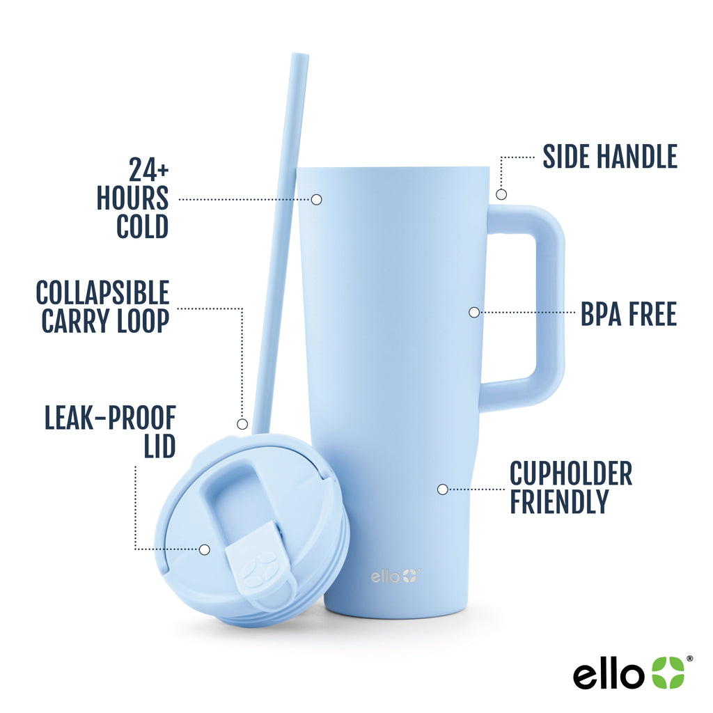 (2 pack) Ello Ultra Clean 40 oz Stainless Steel Tumbler with Handle, Blue