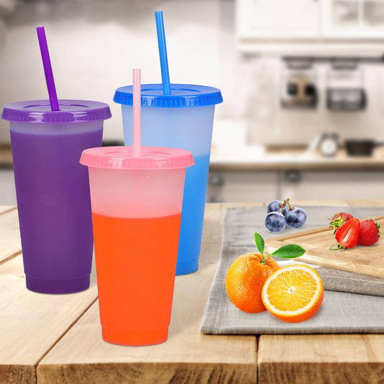 5Pcs Triani 32 oz Color Changing Cups with Lids and Straws,  Reusable Cups for Adults and Kids, Bulk Tumblers for Iced Coffee Tea and Smoothie, Summer Cups for Party and Travel