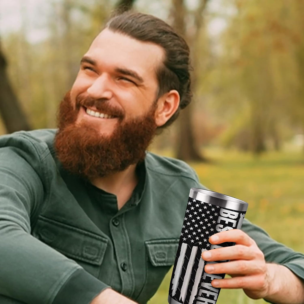 Best Dad Ever Insulated Vacuum Tumbler with Lid, Father''s Day Gifts for Dad Papa Grandpa, Mechanic Toolbox American Flag Funny Stainless Steel Double Wall Cup, 20 oz Travel Detachable Straw Mug