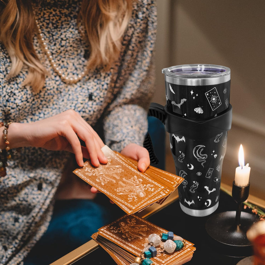 Gothic 40 Oz Tumbler with Handle and Straw,Halloween Gifts,Goth Black Large Stainless Steel Vacuum Insulated Tumbler Travel Iced Coffee Mug Cup Water Bottle, Witchy Goth Gifts Decor Accessories Stuff