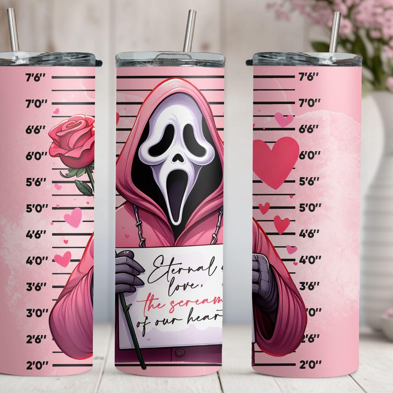 [NO STRAW] Horror Valentine Tumbler, Pinky Horror Tumbler, Stainless Steel Skinny Tumbler Cup with Straw & Lid, 20oz Valentine Day Sublimated Tumbler