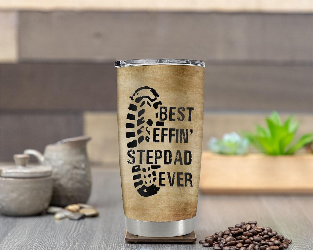Stepdad Gifts from Daughter, Son, Kids, Bonus Dad Birthday Gifts for Stepfather Christmas Ideas, Step Dad 20 Oz Tumbler Stepped Up Dad Cup