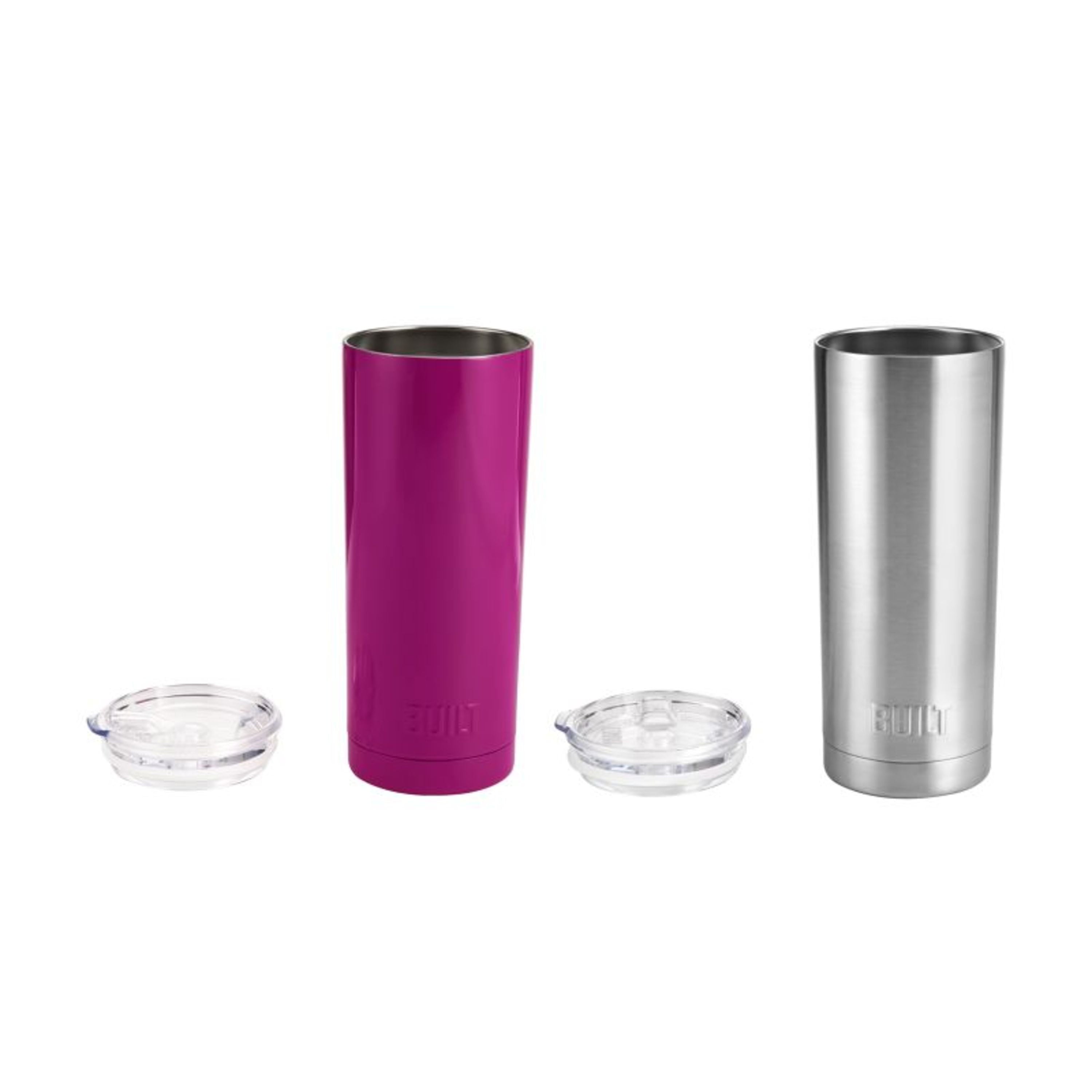 Built (Set of 2) 20-Ounce Double Wall Stainless Steel Tumblers, 20-Ounces, Stainless Steel and Tropical Pink