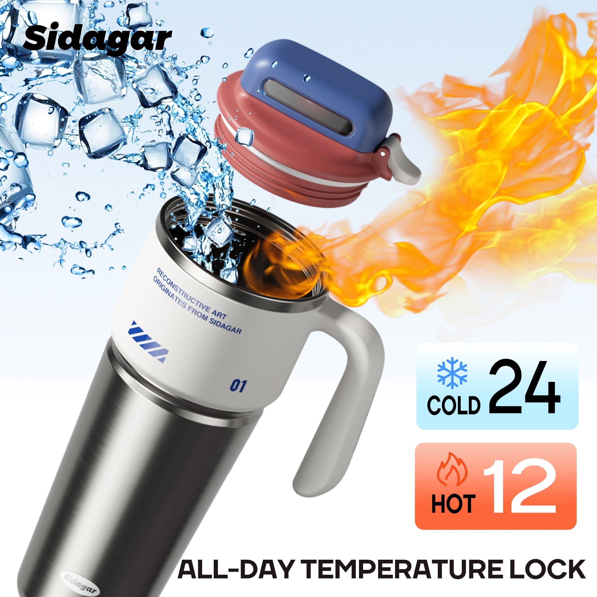 Sidagar 32 oz Stainless Steel Vacuum Insulated Tumbler with Straw and Handle, Arctic White