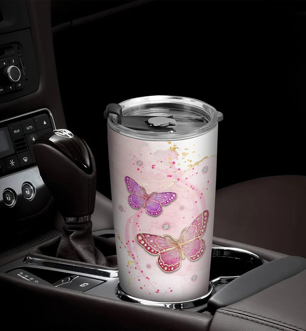 20oz Pink Jewelry Butterfly Gifts for Women, Wife, Mom, Daughter, Valentines Day Gifts for Her, Coffee Thermos Gifts, Cute Gifts, Awesome Mom Tumbler Cup, Insulated Travel Coffee Mug with Lid