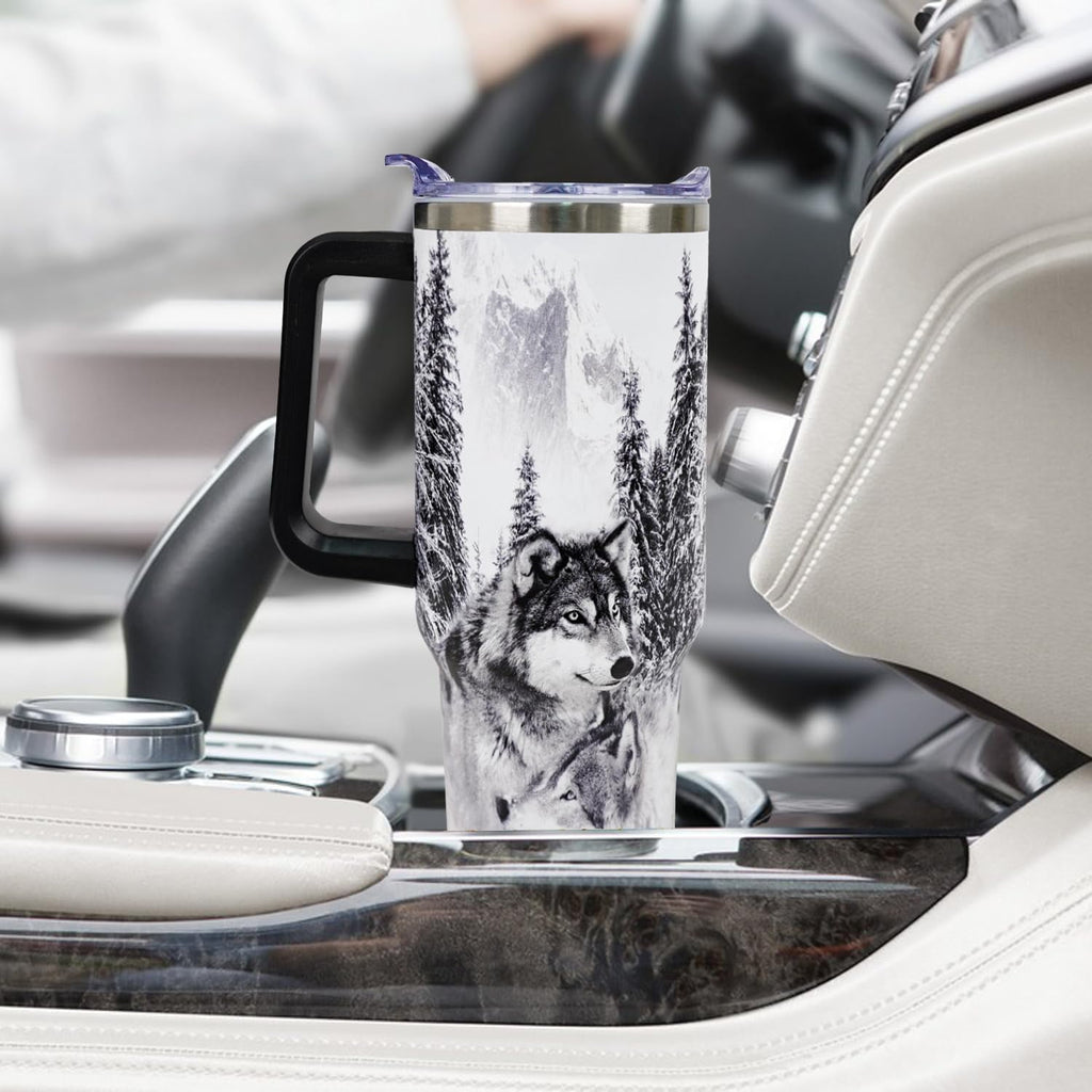 Wolf Lovers Gifts Wolf Tumbler Cup With Lid and Straw 40OZ Stainless Steel Insulated Travel Mug Water Bottle