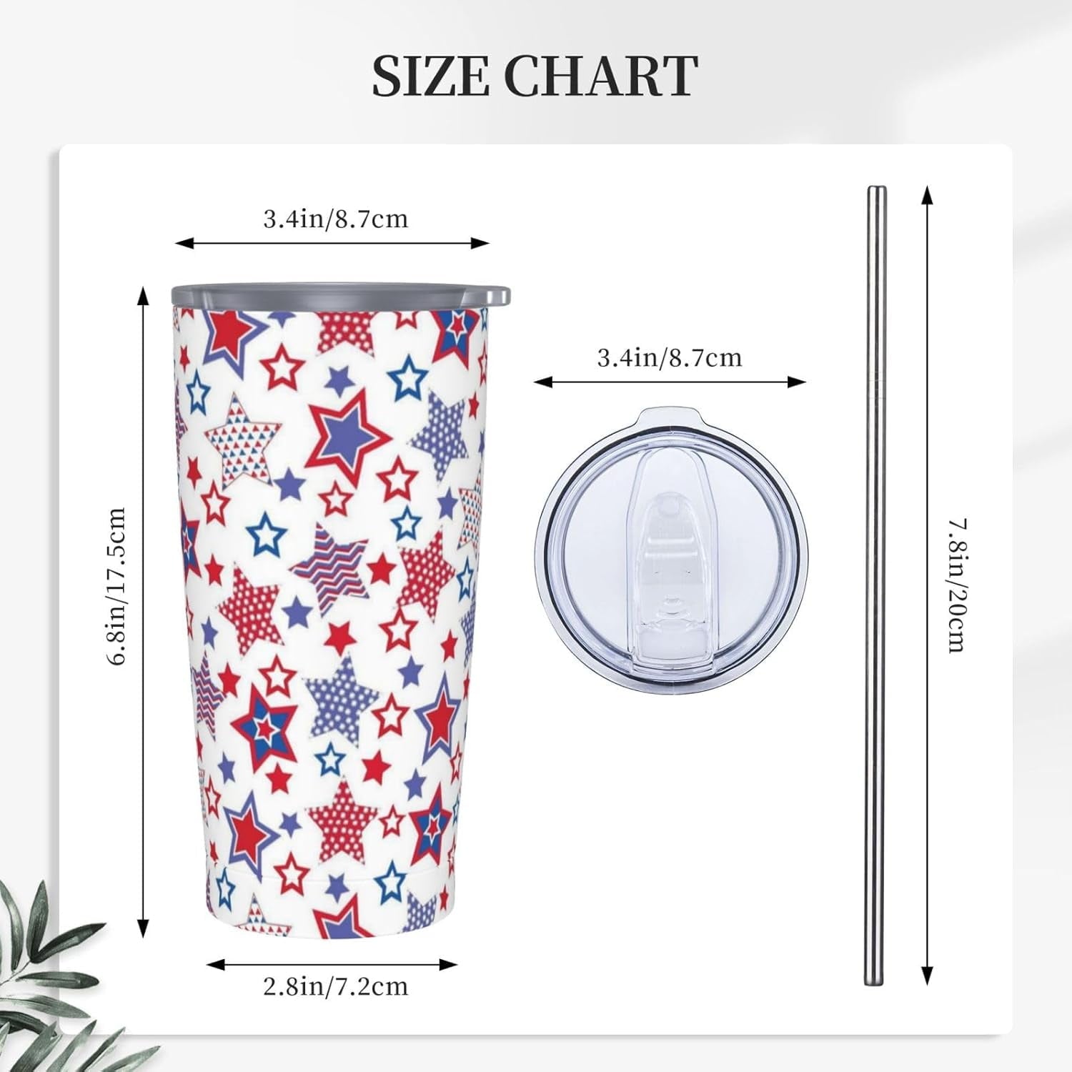 American Flag Star Tumbler with Lid and Straw Stars 20oz Insulated Stainless Steel Cup Red Blue Travel Coffee Mug Water Bottle for Women Gift for Birthday Christmas