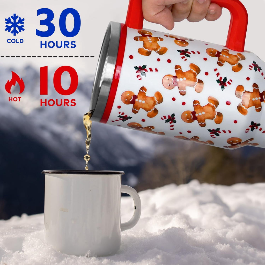 Christmas Tumbler with Handle and Straw Lid 40 oz,Cute Christmas Gifts for Women Gingerbread Candy Cane Vacuum Insulated Leak Proof Tumbler,Winter Holiday Accessories Stainless Steel Coffee Cup Mug