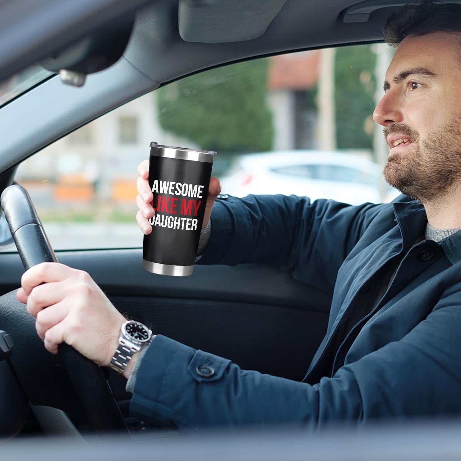 Gifts for Dad, Funny Dad Tumbler 20 Oz-Awesome Like My Daughter, Birthday Gifts for Dad from Daughter, Father''s Day Gifts for Dad Step Dad, Best Dad Christmas Gifts Coffee Cup