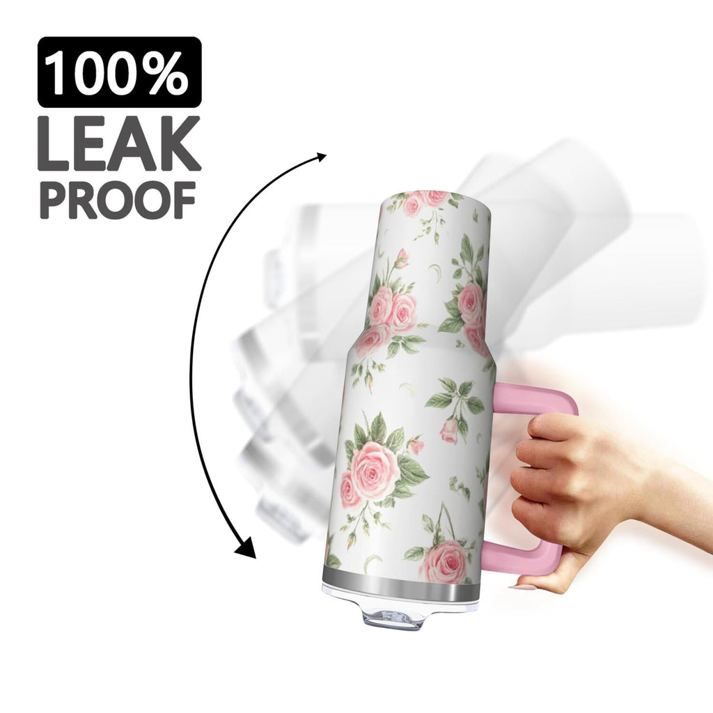 OBREWU Pioneer Flower Tumbler with Handle and Lid,Pioneer Flower 40oz Double Wall Vacuum Insulated Tumbler,Cups Gift for Women and Men