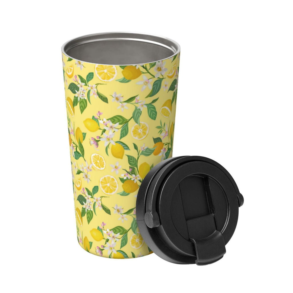 Rateoe Lemon (2) Pattern Travel Coffee Mug Tumbler with Flip Lid | Reusable Insulated Stainless Steel Cold Brew Iced Coffee Cup Thermos