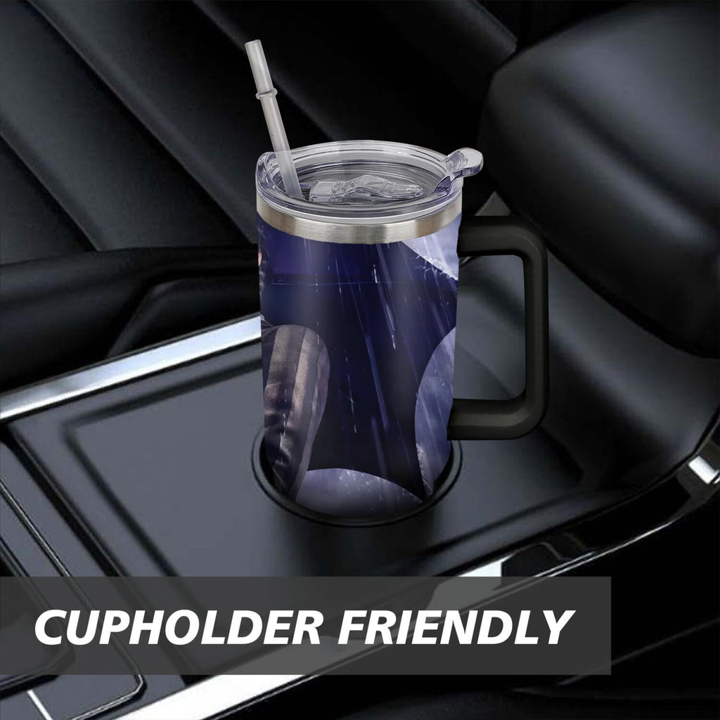 40oz Wednesday Girl Stainless Steel Tumbler with Lid and Straw,Wednesday Stuff Merchandise Spill Proof Travel Cup Double Wall Vacuum Insulated Coffee Mug with Handle Black