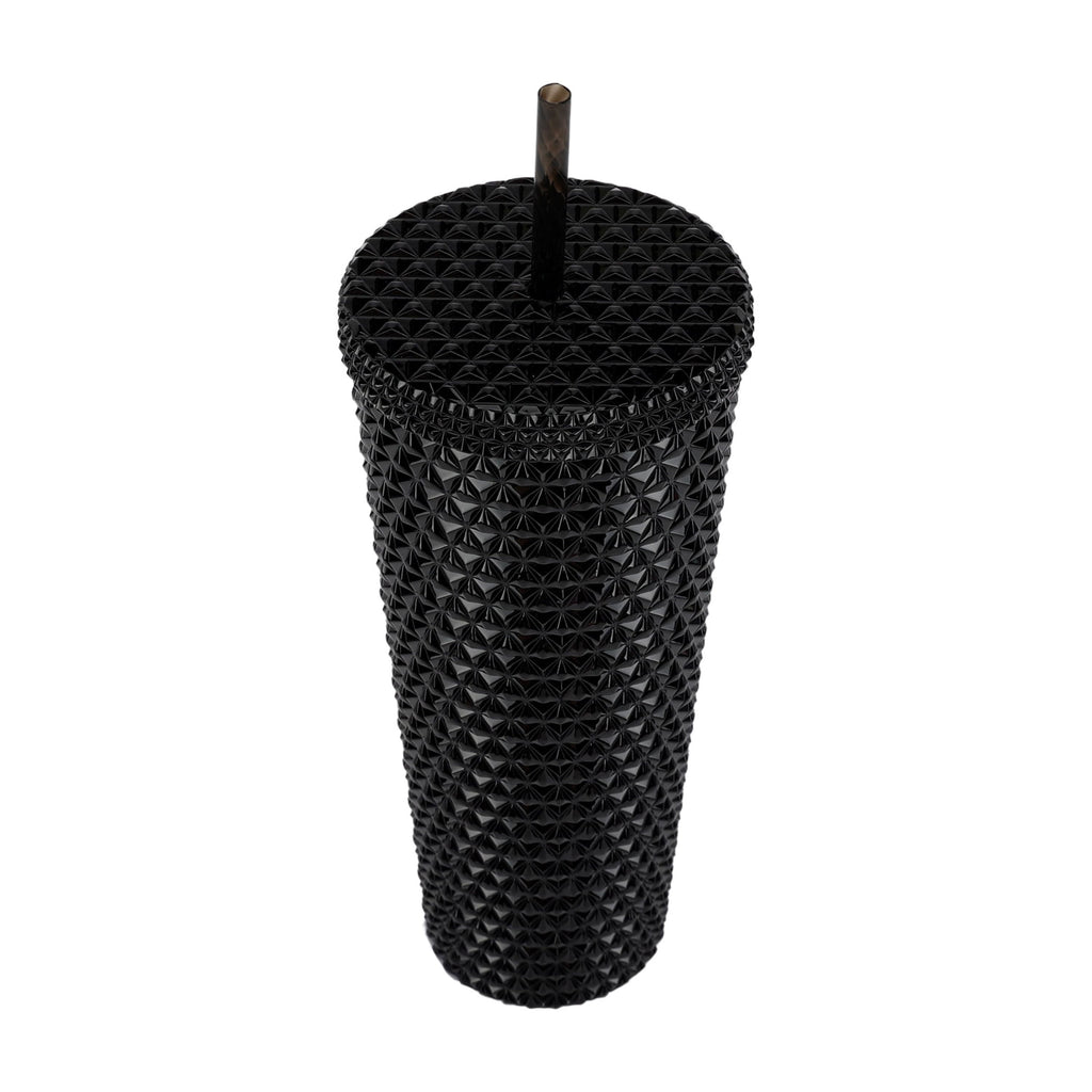 (4 pack) Mainstays 26-Ounce Capacity Plastic Double Wall Insulated Iridescent Textured Tumbler with Straw, Black