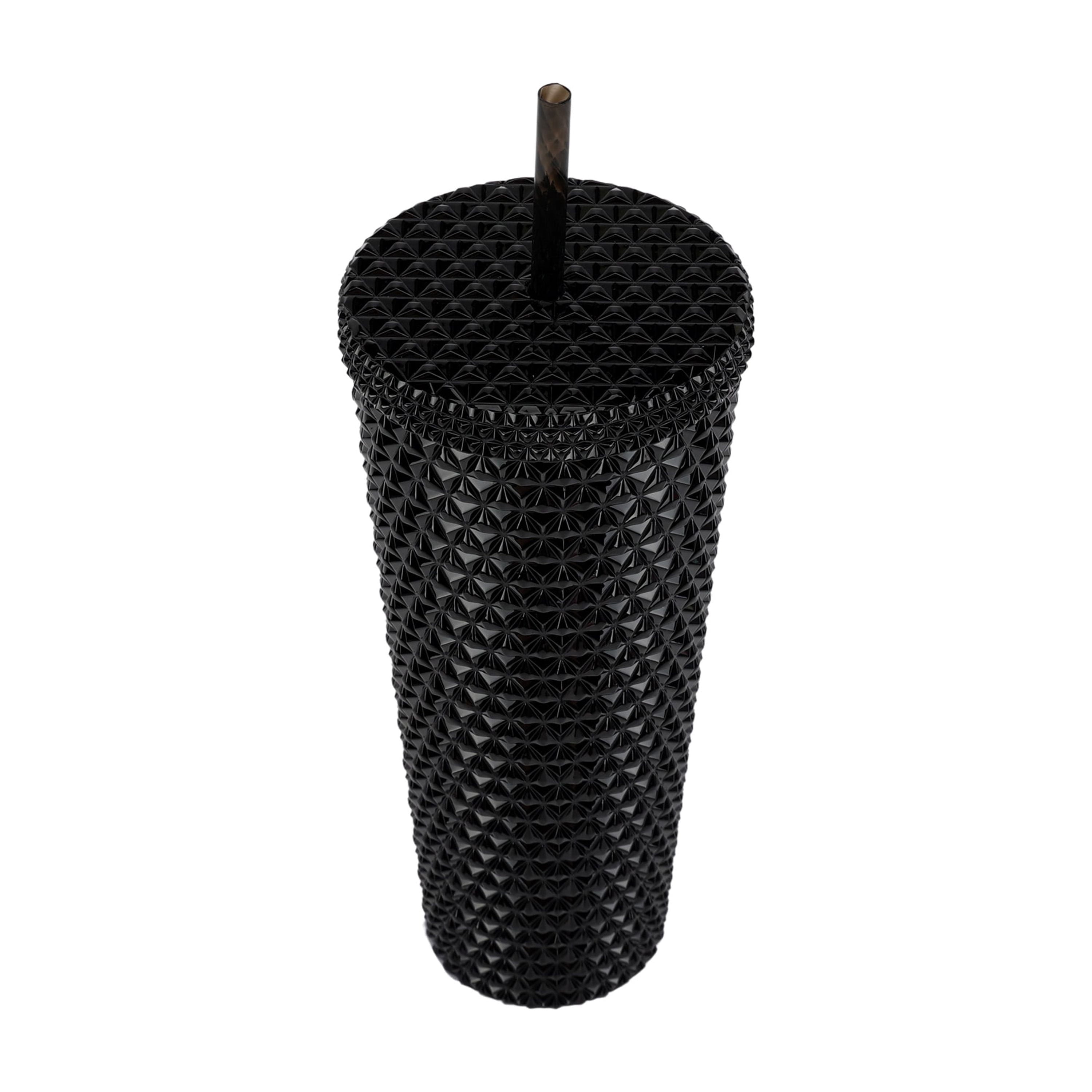 (4 pack) Mainstays 26-Ounce Capacity Plastic Double Wall Insulated Iridescent Textured Tumbler with Straw, Black