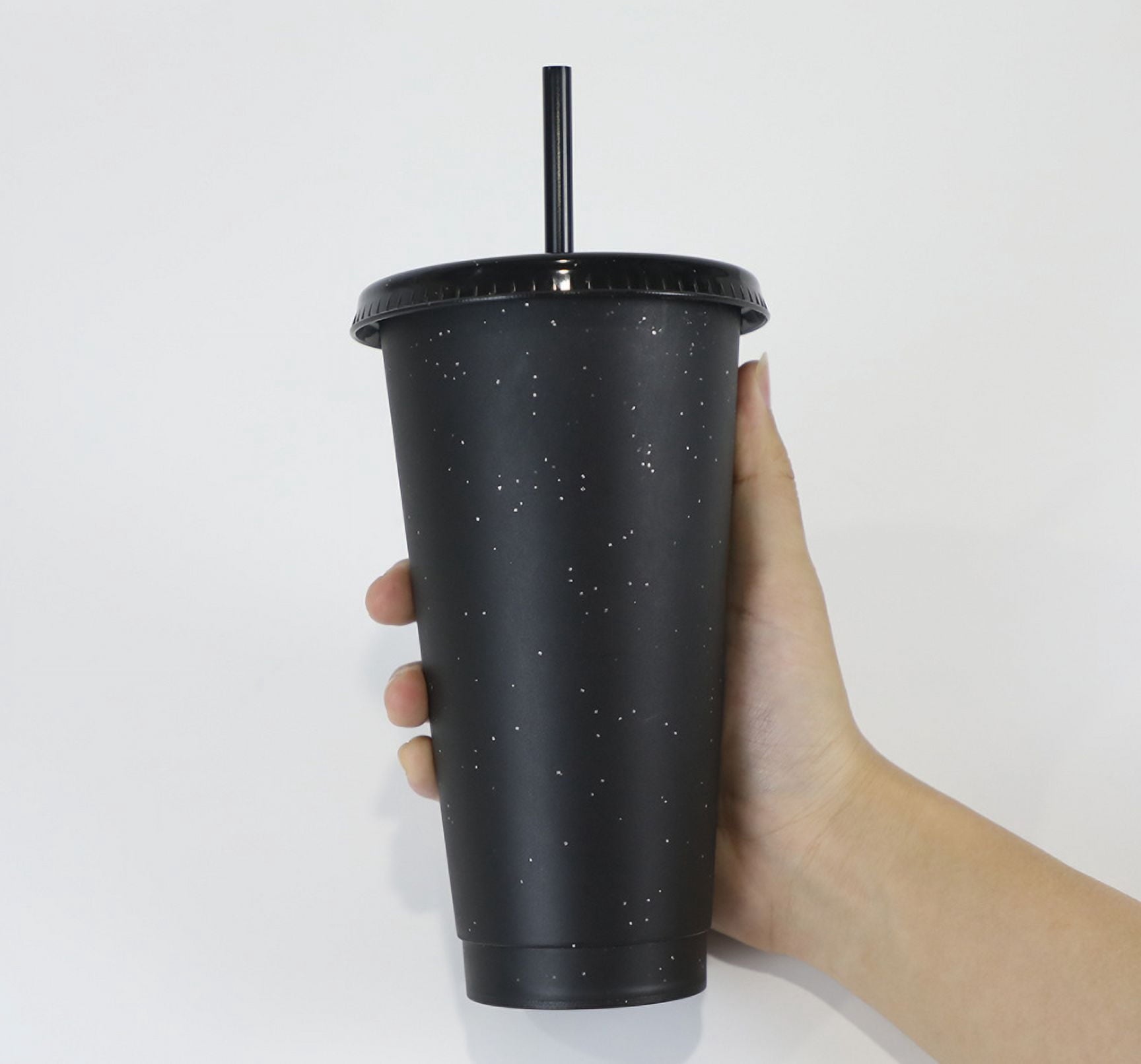 Reusable Plastic Tumblers with Lids & Straws - 6 Pcs 24oz Large Glitter Tumbler Cups for Adults Kids Women Party | Tall Iced Cold Straw Drinking Cute Tumbler Cup Bulk(Black)