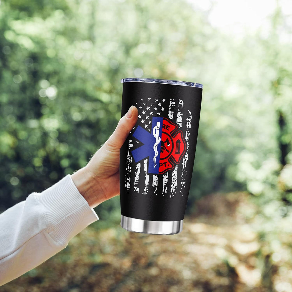 EMT Firefighter Gifts Tumbler 20oz 1PC, First Responder Gift For Women/Men, Paramedic Fireman Firewoman EMS Birthday Gift Ideas, Fd Emergency Department, First In Last Out Responder Coffee Cup