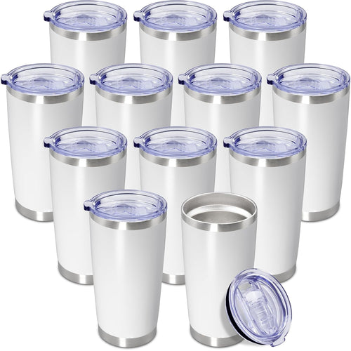 20 oz White Stainless Steel Vacuum Insulated Travel Tumbler with Lid – 12-Pack