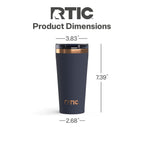 RTIC 18 oz Ceramic Lined Insulated Happy Hour Pint Tumbler, Leak Resistant Lid, Soft-Touch Exterior, Dark Midnight Dust