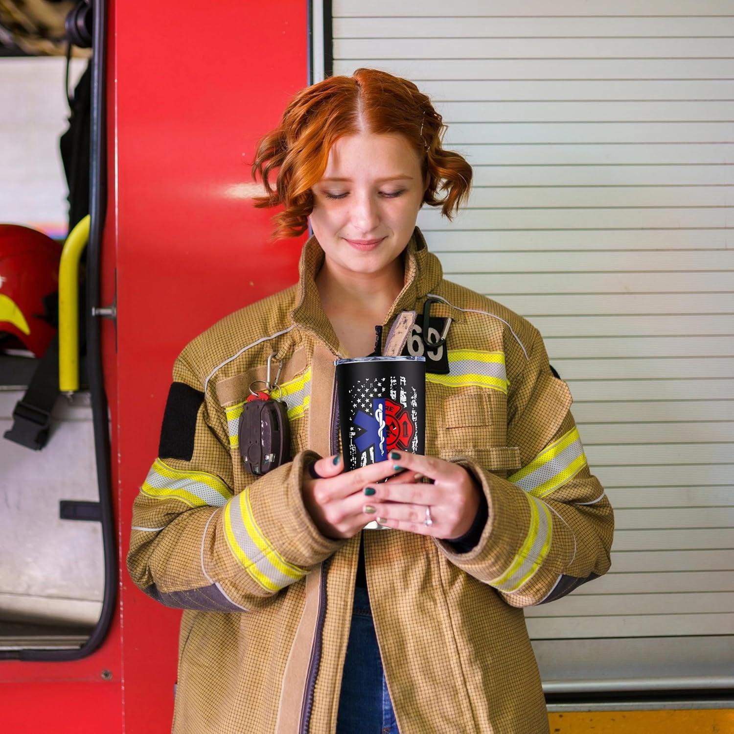 EMT Firefighter Gifts Tumbler 20oz 1PC, First Responder Gift For Women/Men, Paramedic Fireman Firewoman EMS Birthday Gift Ideas, Fd Emergency Department, First In Last Out Responder Coffee Cup