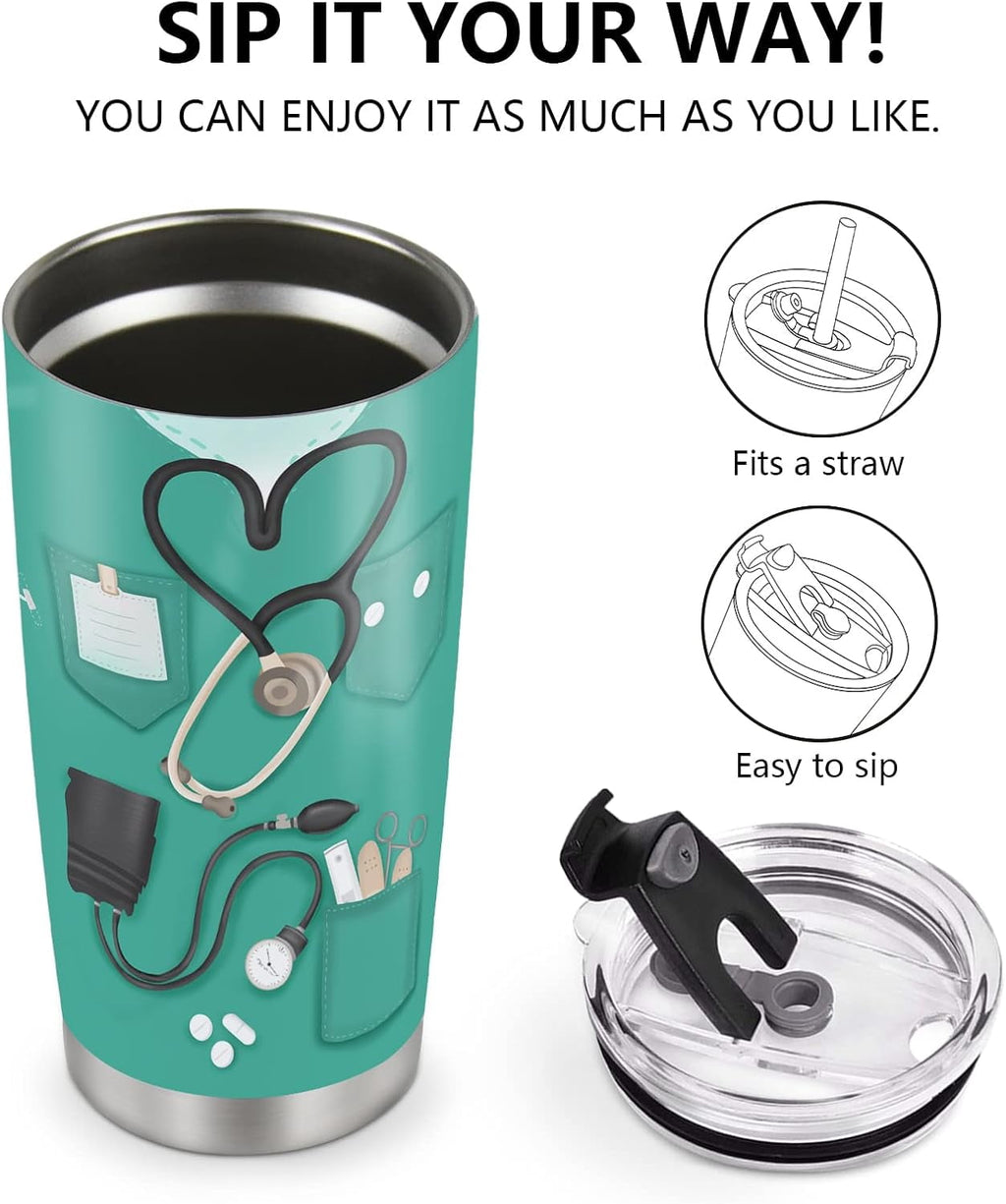 Mug Tumbler Gifts for Nurse - Gifts for Women Girls Nurse Practitioner Appreciation Presents Nursing School Graduation Nurses Week Nurse Accessories 20oz Stainless Steel Coffee Cup