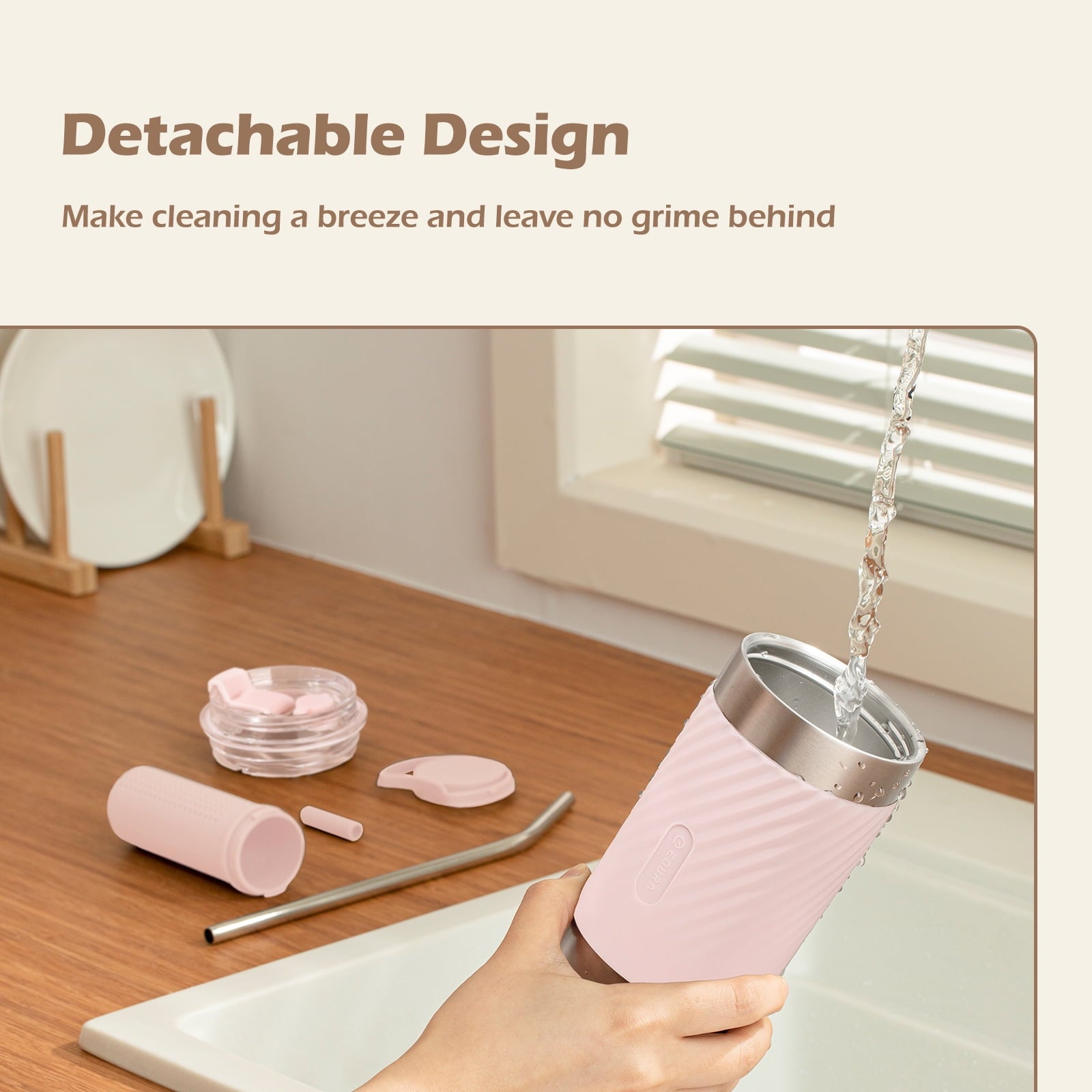 DaaSiGwaa Vacuum-Insulated Stainless Steel Travel Mug with Leak-Proof Lid, Infuser And Straw, Reusable Iced Coffee Cup, Hot Coffee Travel Tumbler, 17.5 oz(Pink)