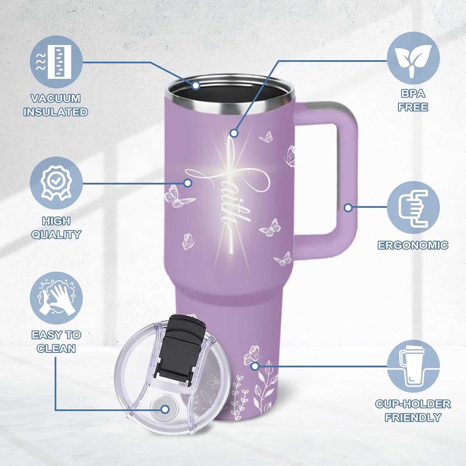 Christian Gifts for Women Faith, 30 Oz Stainless Steel Vacuum Christian Tumbler, Birthday Christmas Graduation Gifts For Women Mom Sister Best Friends, Purple Christmas Coffee Insulated Cup