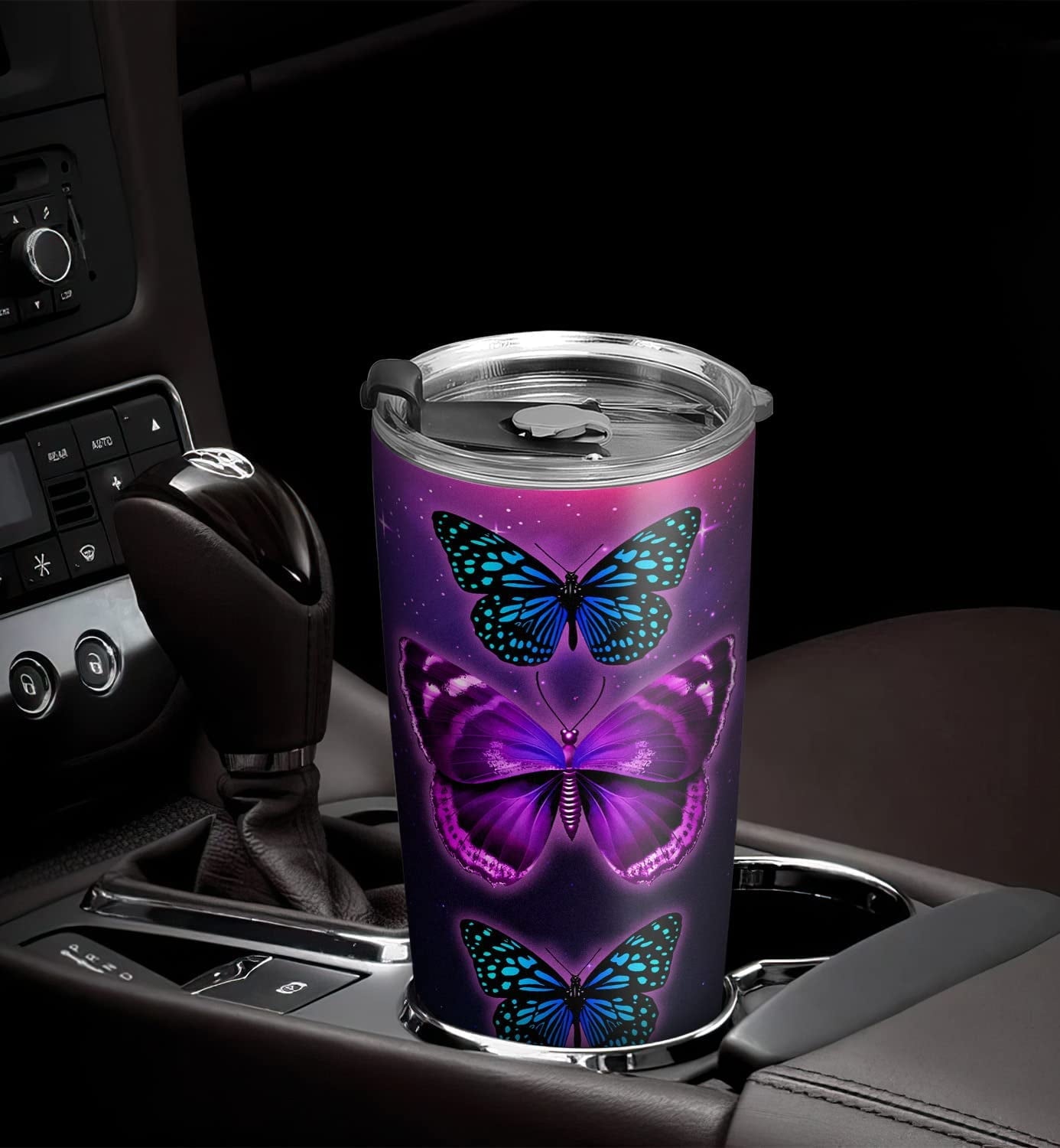 20oz Butterfly Gifts for Women, Memorial Gifts for Women, Coffee Thermos, Coffee Gifts For Women, Inspirational Faith Purple Butterfly Tumbler Cup, Insulated Travel Coffee Mug with Lid