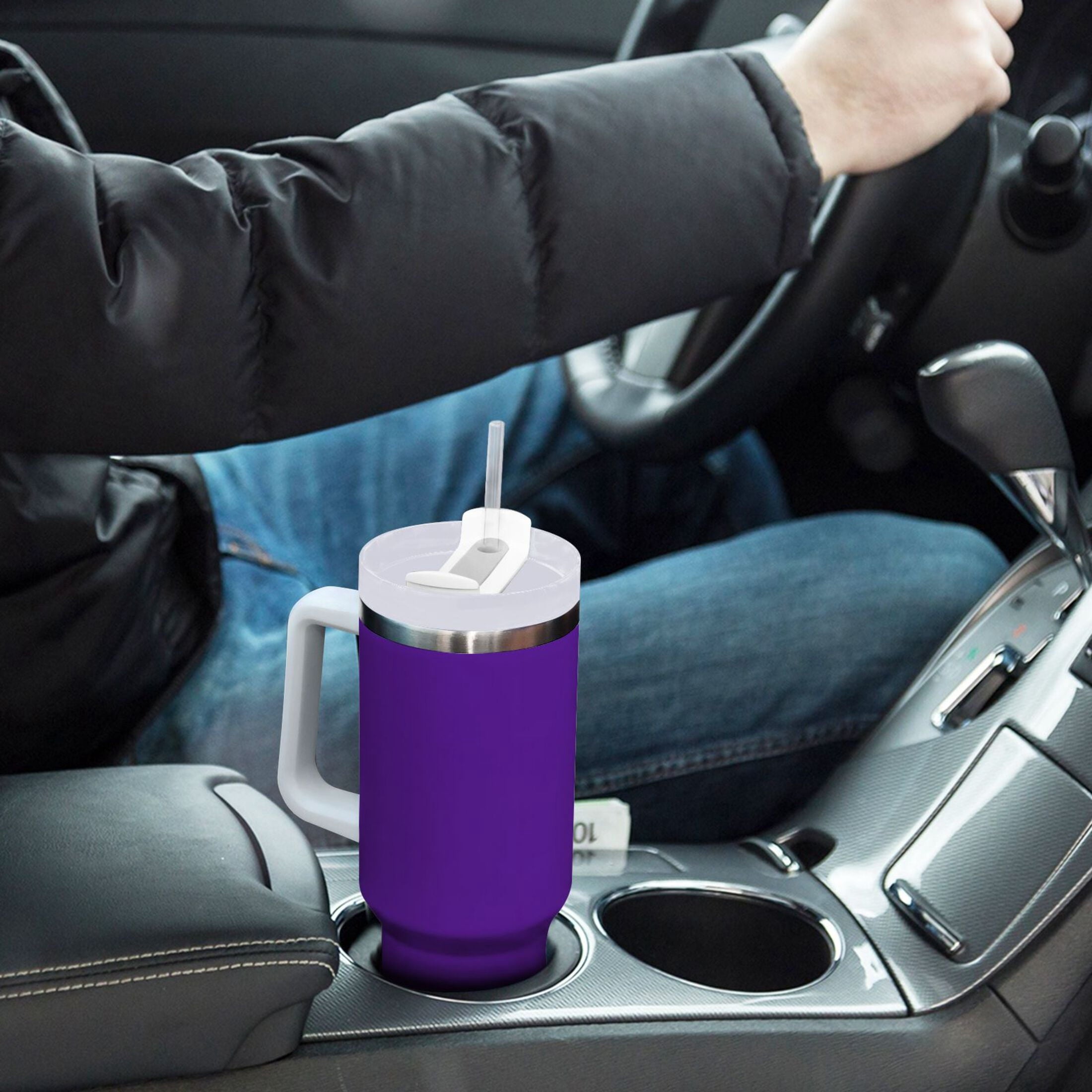 Ryvnso 40 oz Tumbler with Handle and Straw Insulated Stainless Steel Travel Mug with Lid Dark Purple