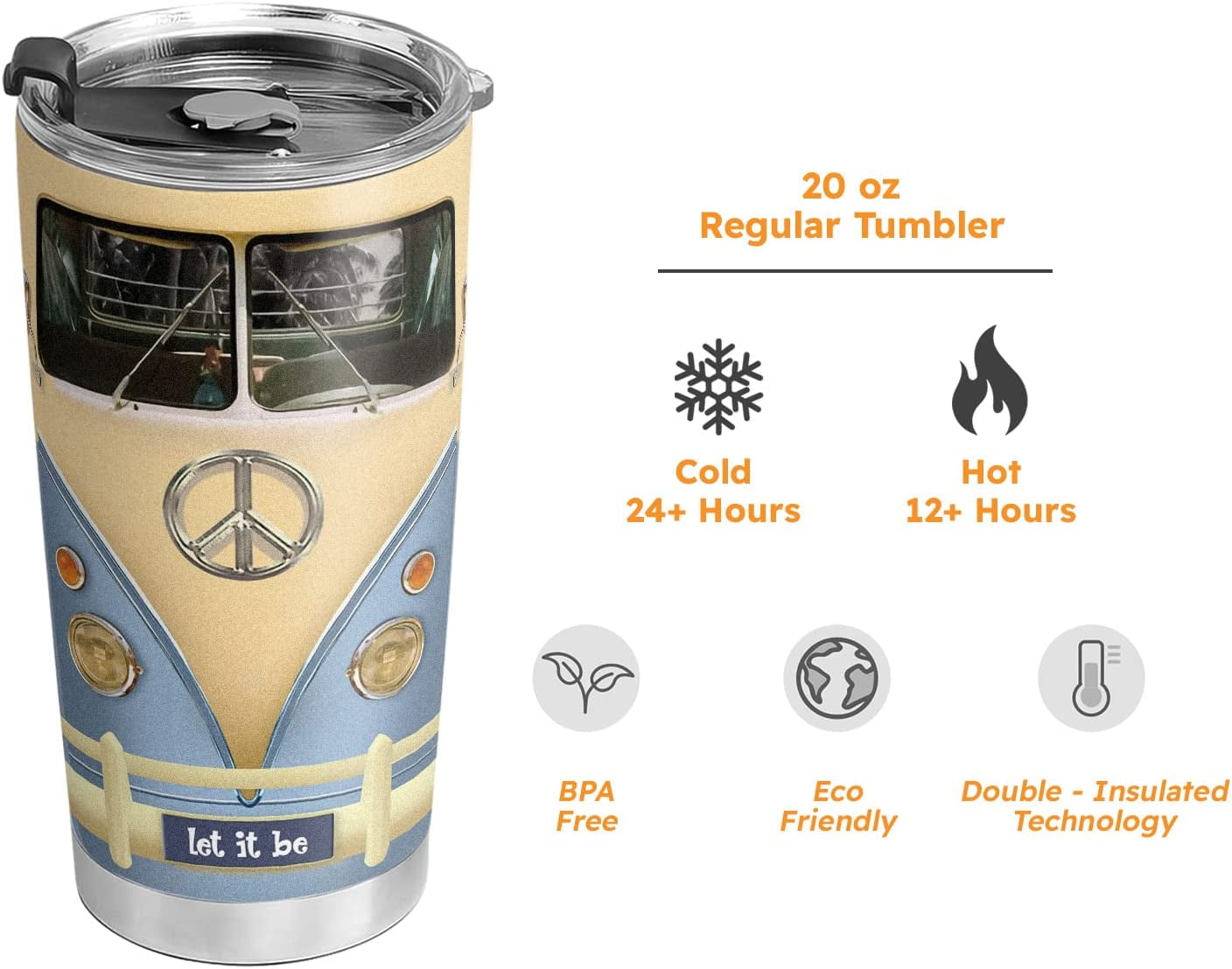 20oz Gifts for Women, Men, Valentines Day Gifts for Her, Him, Inspirational Gifts for Friends, Travel Camper Van, Blue Retro Hippie Van Tumbler Cup, Insulated Travel Coffee Mug with Lid