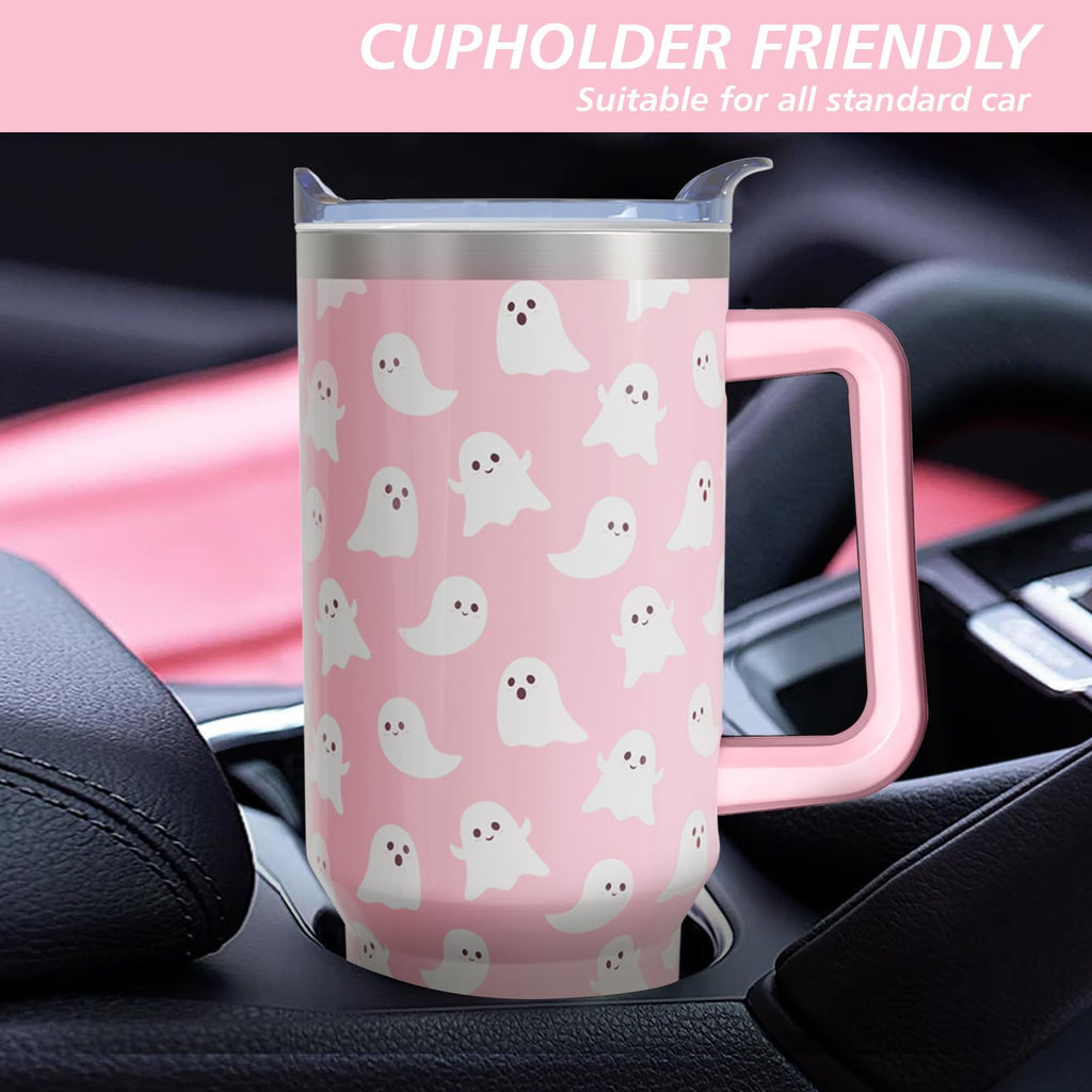 40 Oz Tumbler with Handle and Straw, Cute Stainless Steel Double Walled Vacuum Insulated Cup, Holiday Gifts for Women Girls