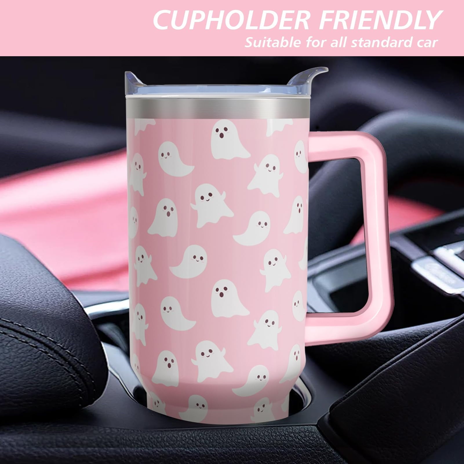 40 Oz Tumbler with Handle and Straw, Cute Stainless Steel Double Walled Vacuum Insulated Cup, Holiday Gifts for Women Girls