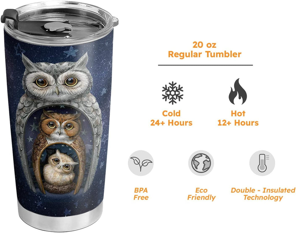 20oz Owl Gifts for Owl Lovers, Valentines Day Gifts for Her, Unique Birthday Gifts for Women, Mom, Daughter, Inspirational Gifts Night Owls Tumbler Cup, Insulated Travel Coffee Mug with Lid