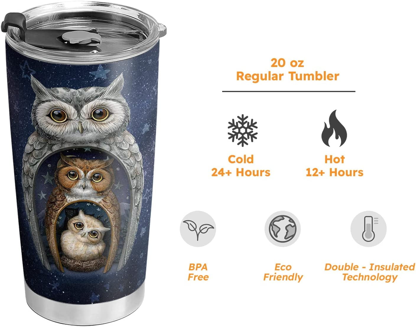 20oz Owl Gifts for Owl Lovers, Valentines Day Gifts for Her, Unique Birthday Gifts for Women, Mom, Daughter, Inspirational Gifts Night Owls Tumbler Cup, Insulated Travel Coffee Mug with Lid